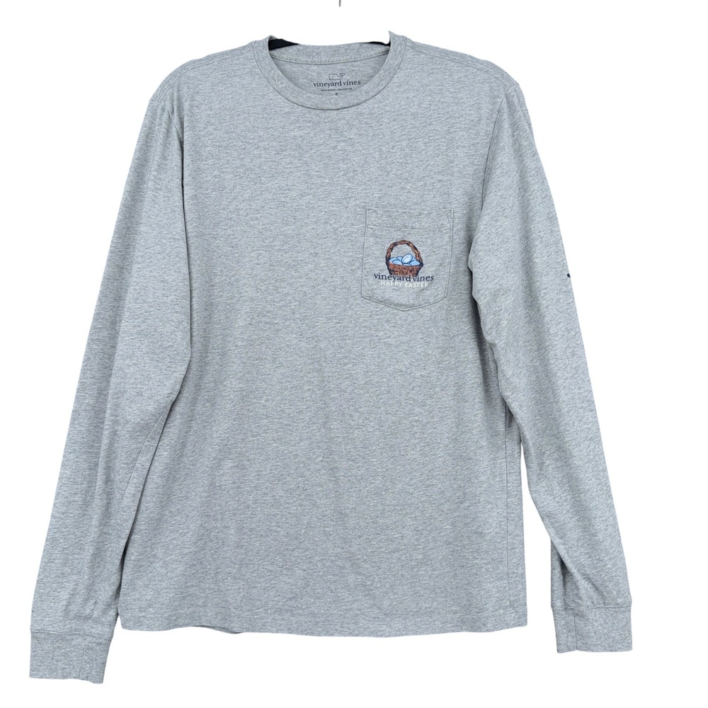 Vineyard Vines‎ Happy Easter Puppy Dog Women S 100% Cotton Gray Long Sleeve Tee